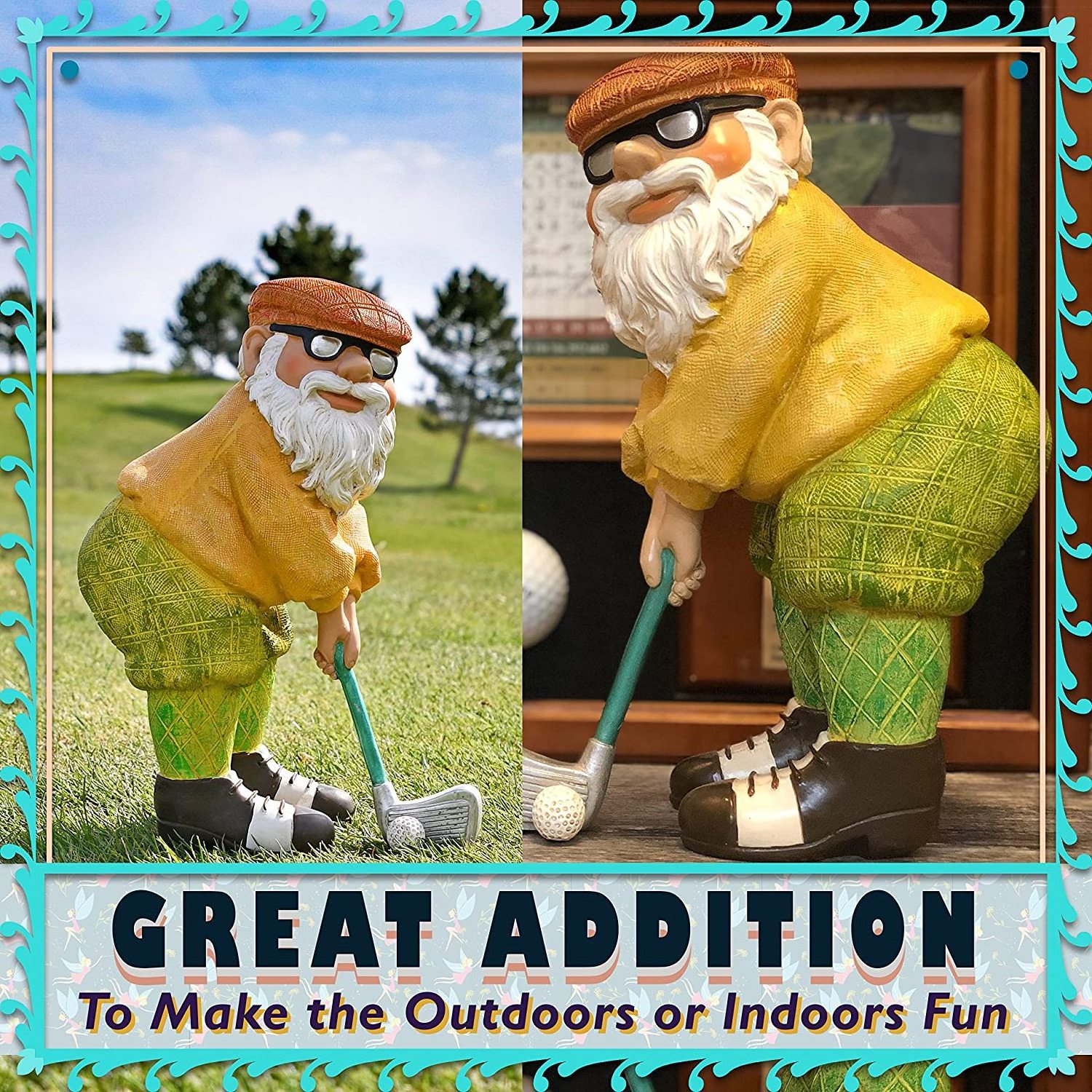 The Great Golf Garden Gnome Ornament 9 Inch Mini Gnomes Hand Painted Golf Garden Gift Design