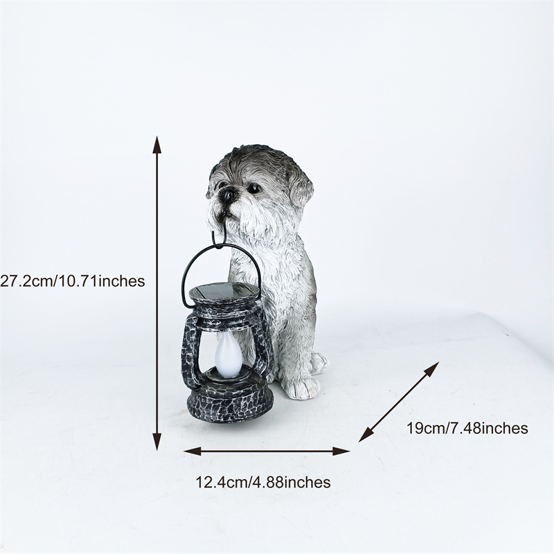 Hot Sale Waterpoof Outdoor Garden Decoration Solar Polyresin Dog Statue With Lantern