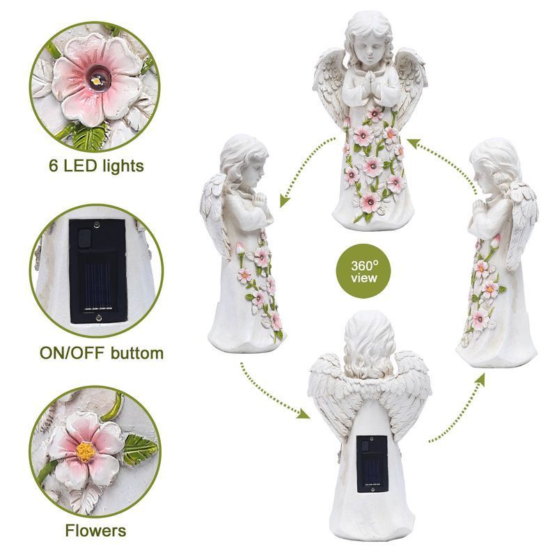 Angel Outdoor Garden Decor Statues Solar Garden Figurines Gifts for Mom Grandma or Cemetery Decorations for Grave Garden