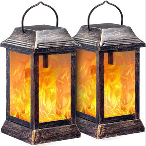 Solar Lights Metal Flickering Flame Solar Lantern Outdoor Hanging Lanterns Lighting Heavy Duty