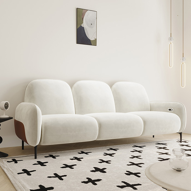 Marshmallow fabric sofa ketingsahf cream style three-seat sofa with electric function