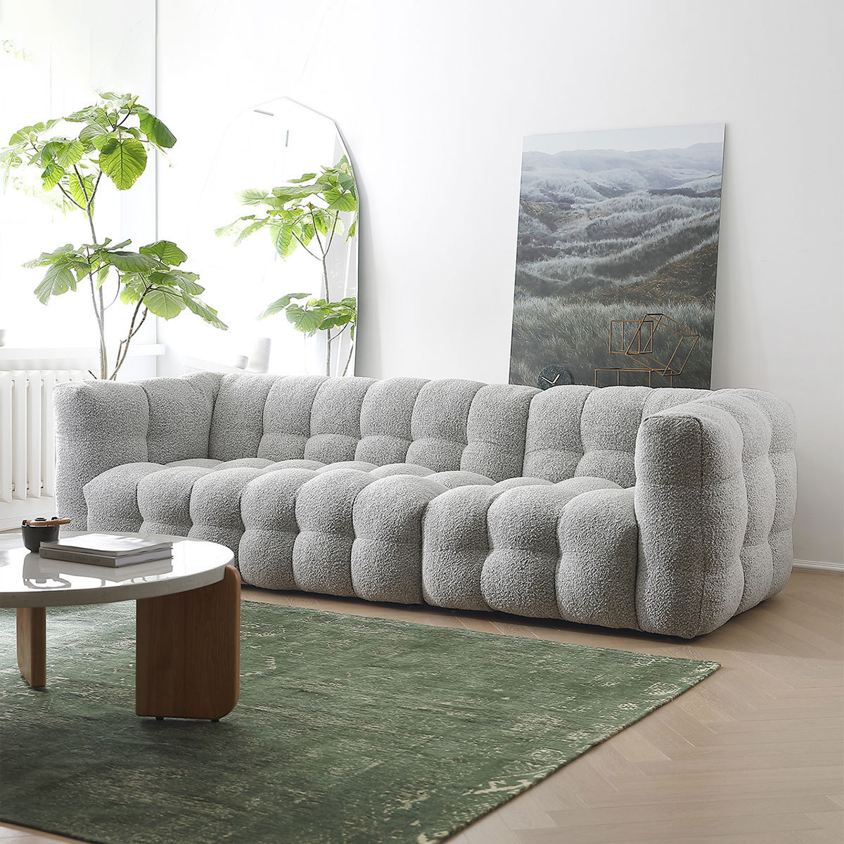 Fabric sofa Nordic snowflake velvet simple cream style gray retro marshmallow sofa