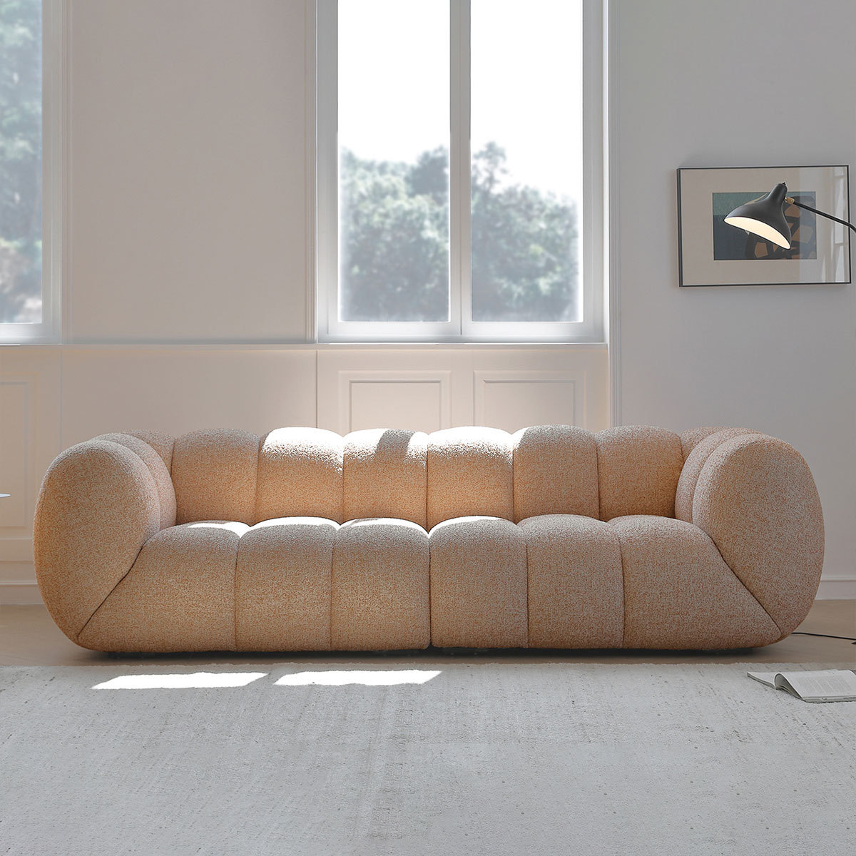 French designer retro cream style puff marshmallow fabric sofa