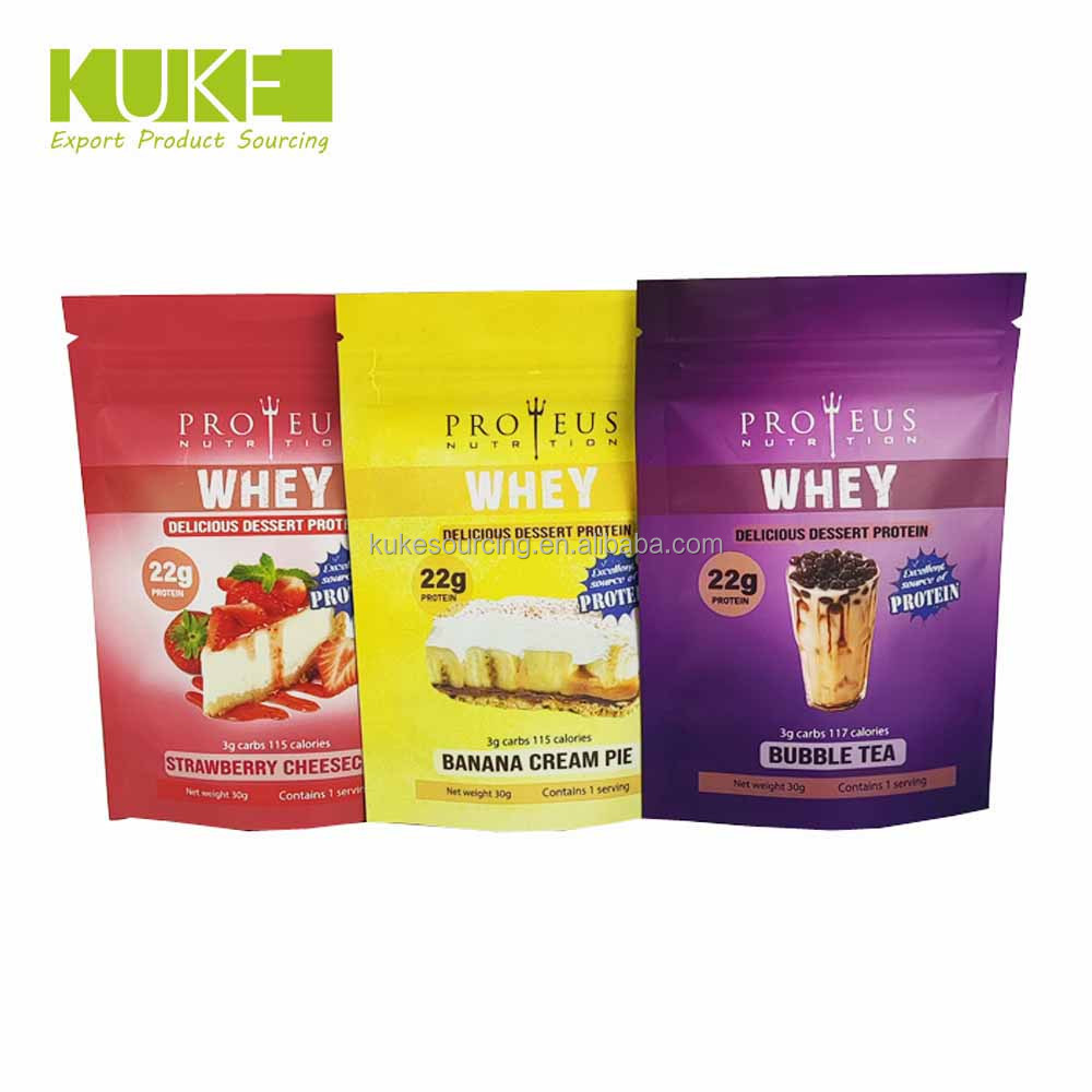 Food Grade 1kg Strawberry  Vanilla Cake Flavor Whey Protein Powder Package Customized ZipLock Stand Up Bags