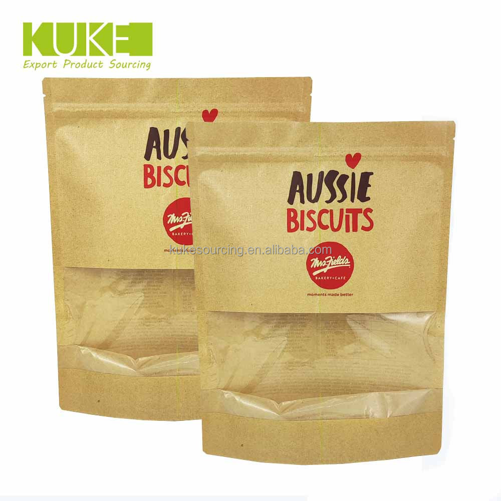 Clear Window Brown Kraft Paper Bag Stand Up Ziplock Pouch Mylar Biscuits Powder Dry Food Packaging