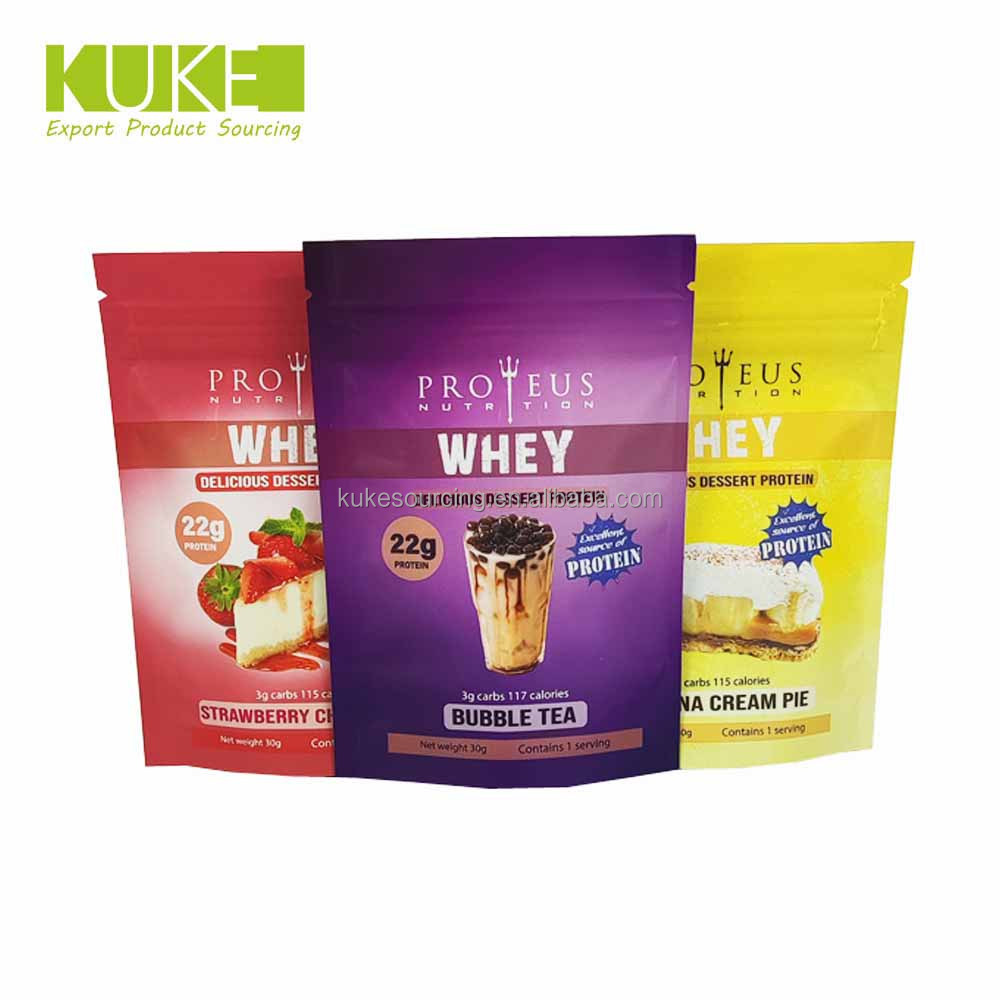 Food Grade 1kg Strawberry  Vanilla Cake Flavor Whey Protein Powder Package Customized ZipLock Stand Up Bags