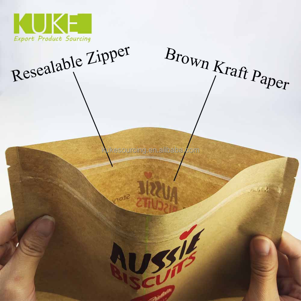 Clear Window Brown Kraft Paper Bag Stand Up Ziplock Pouch Mylar Biscuits Powder Dry Food Packaging