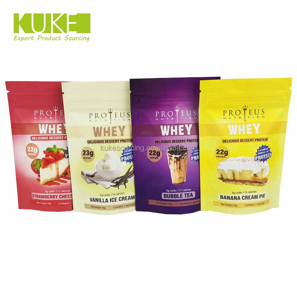 Food Grade 1kg Strawberry  Vanilla Cake Flavor Whey Protein Powder Package Customized ZipLock Stand Up Bags