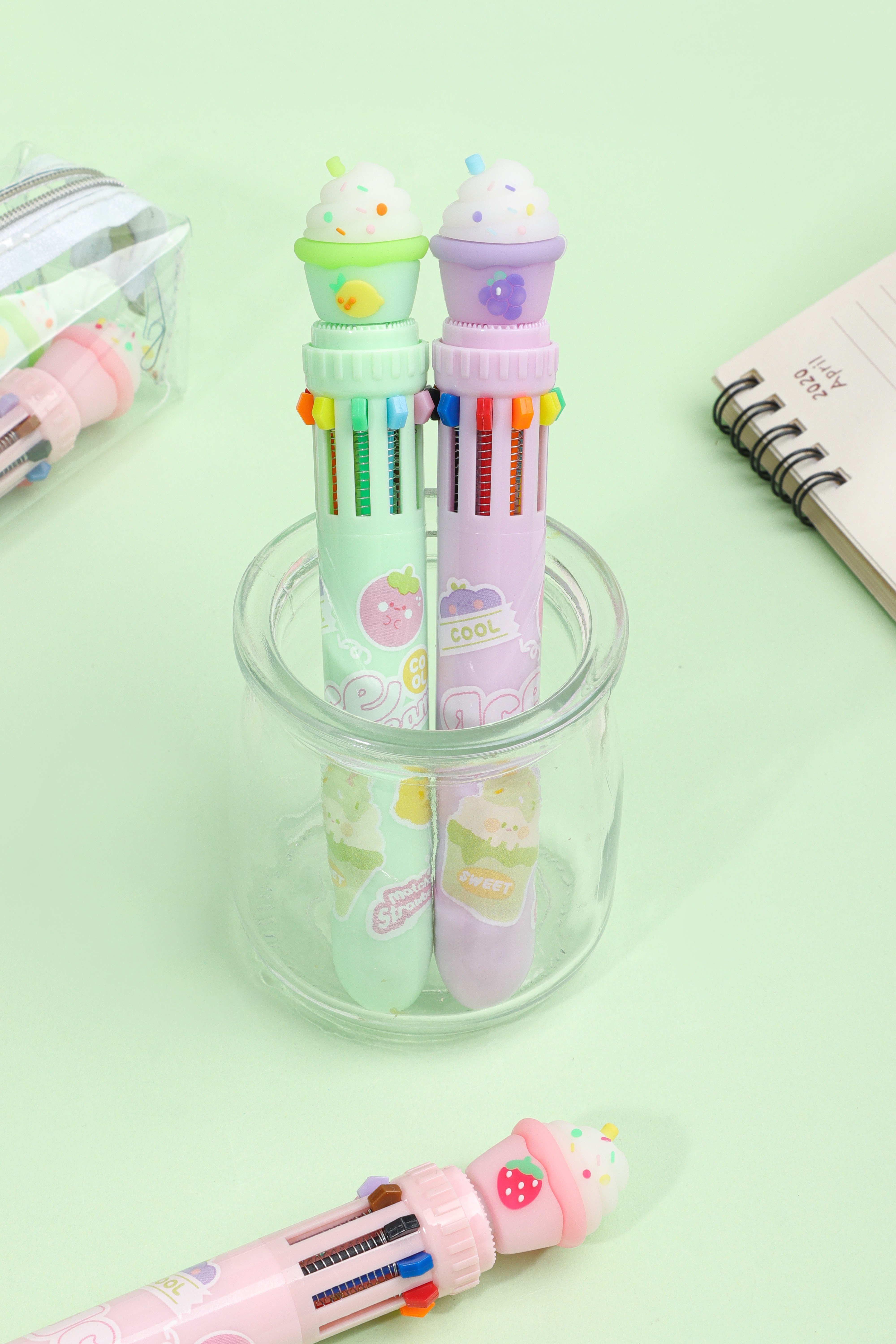 Cute Sundae Ice Cream Styling Ten Colors ballpoint  Pen Pens for Scrapbook, Journals, or Drawing