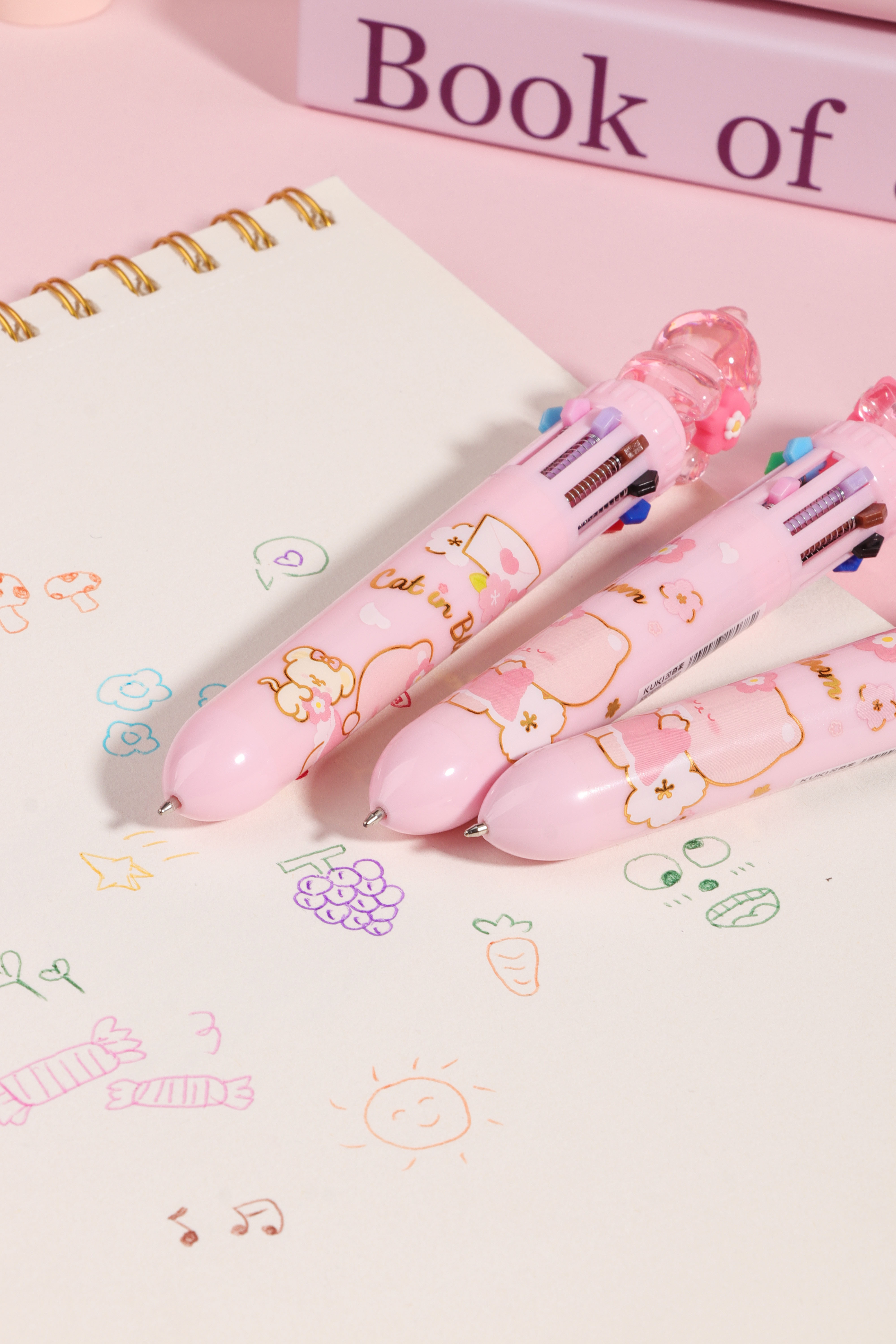 Acrylic crystal cat and sakura design Ten Colors ballpoint  Pen Pens for Scrapbook, Journals, or Drawing