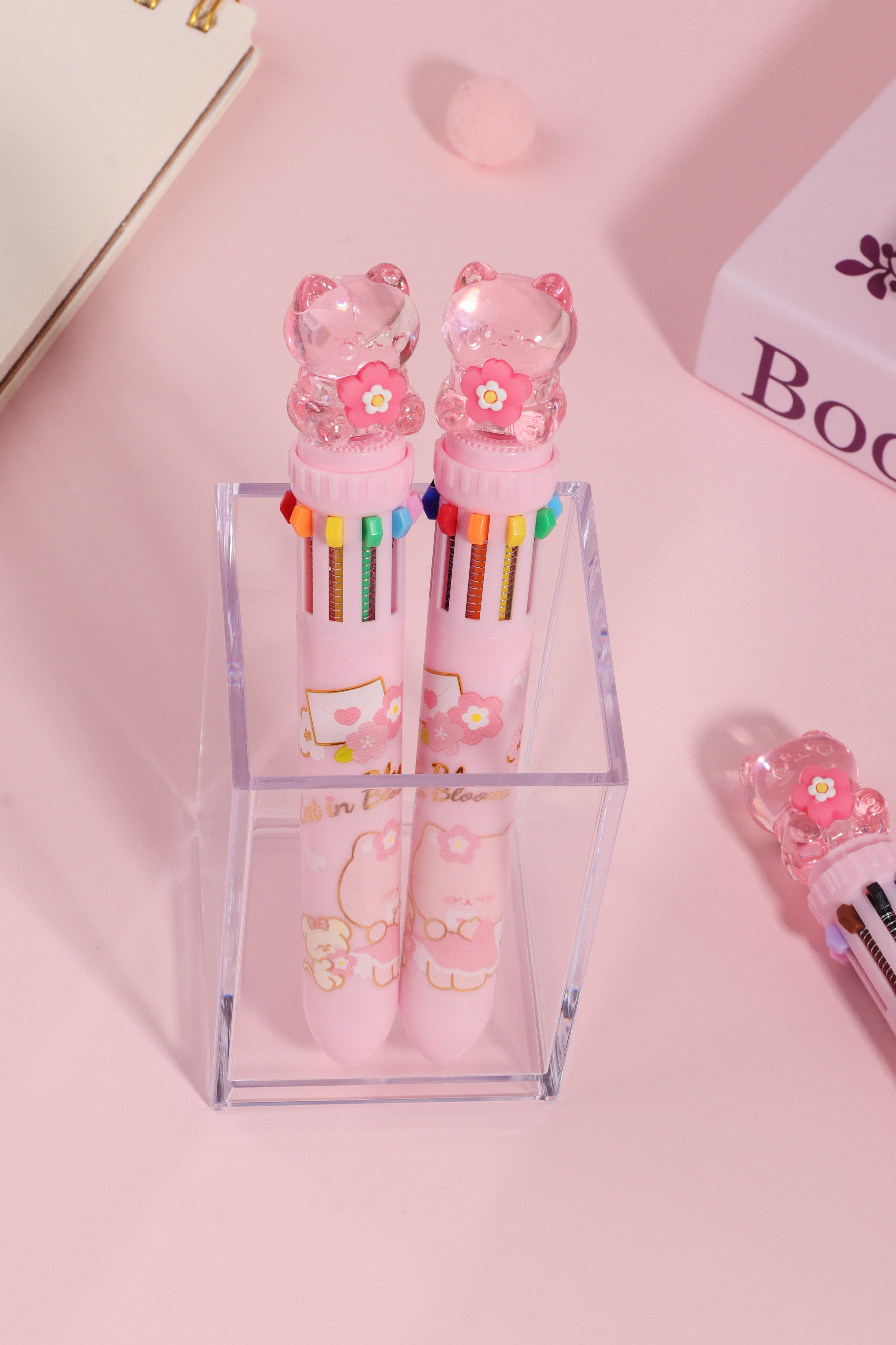 Acrylic crystal cat and sakura design Ten Colors ballpoint  Pen Pens for Scrapbook, Journals, or Drawing