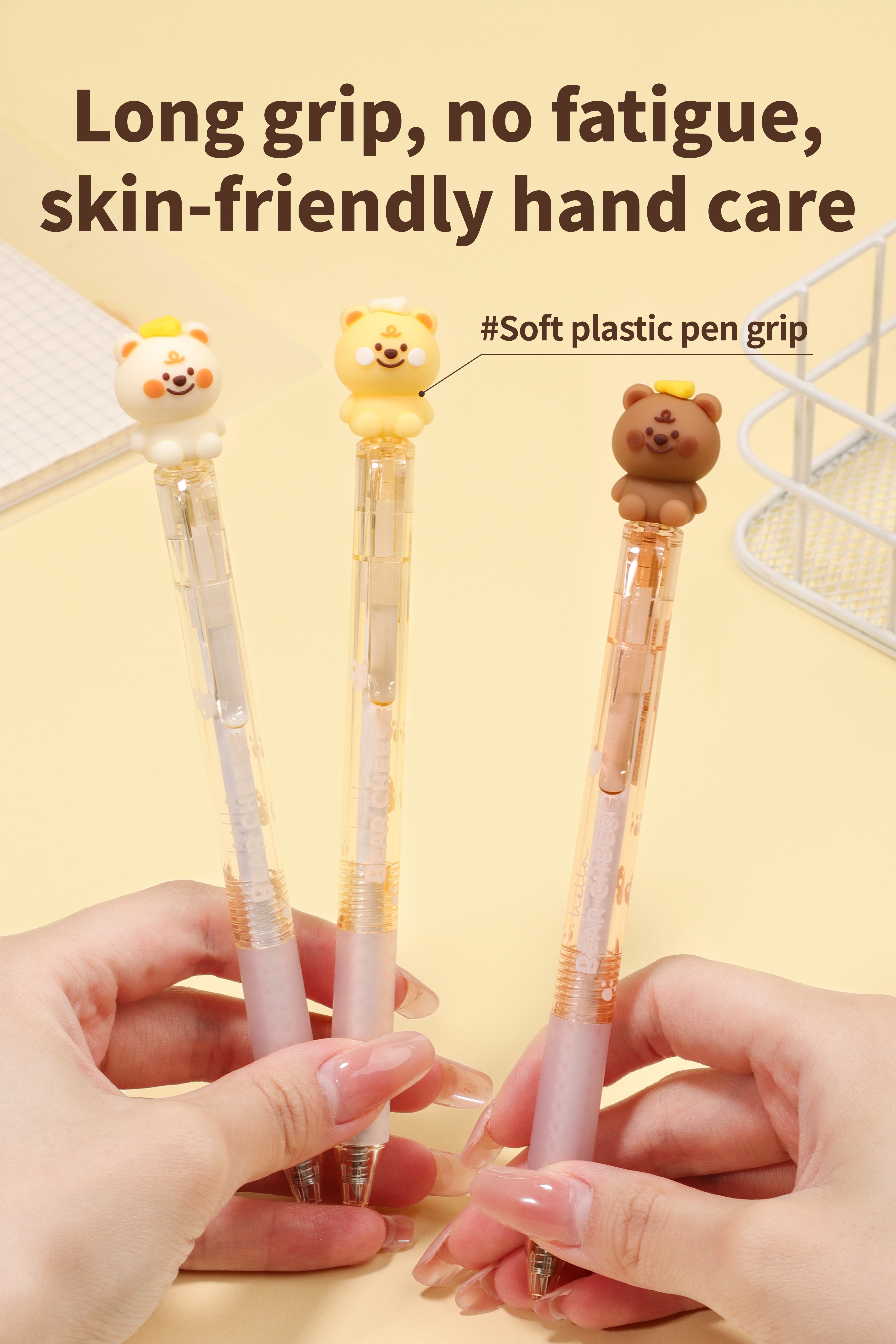 Cute Korean school student kids creative cheese bear erasable gel pens ball point black blue ink customize stationery