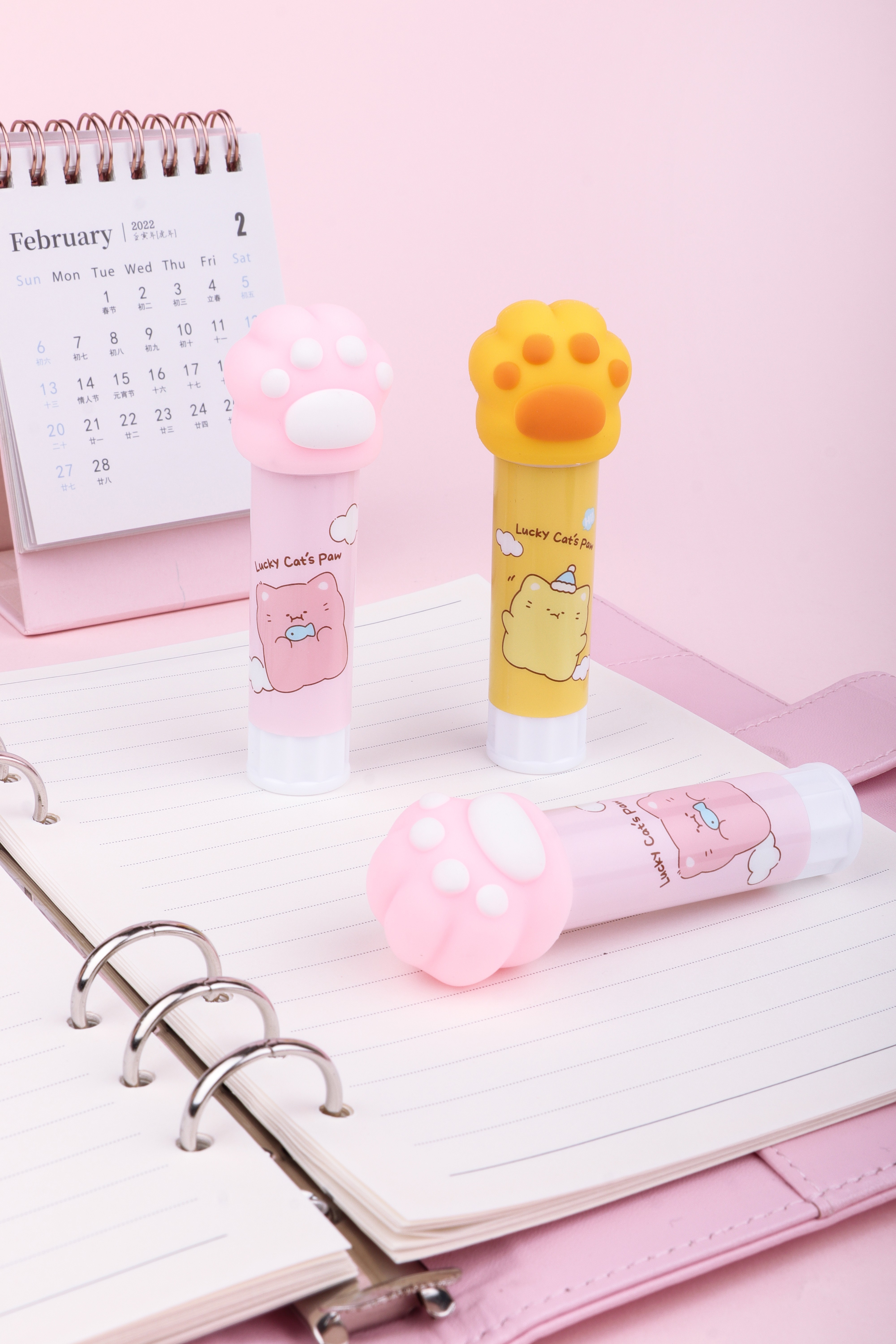 Free Sample Best Pink Yellow Glue Stick for School Students Online 30g Cute Cat Claw Solid Glue