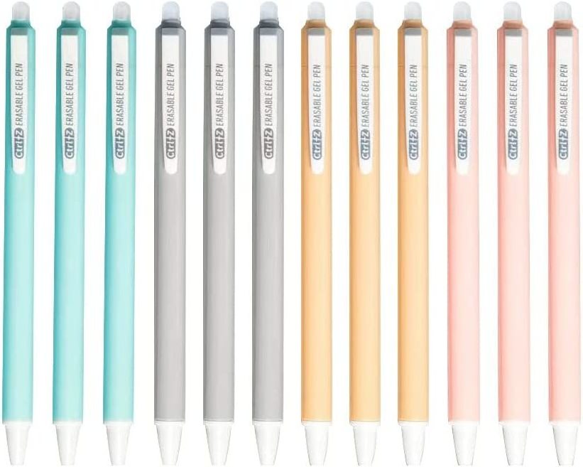 KUKI 12pcs Erasable Pen Cute Refillable & Retractable Gel Ink Pens Pastel Pens Barrel Premium Fine Writing