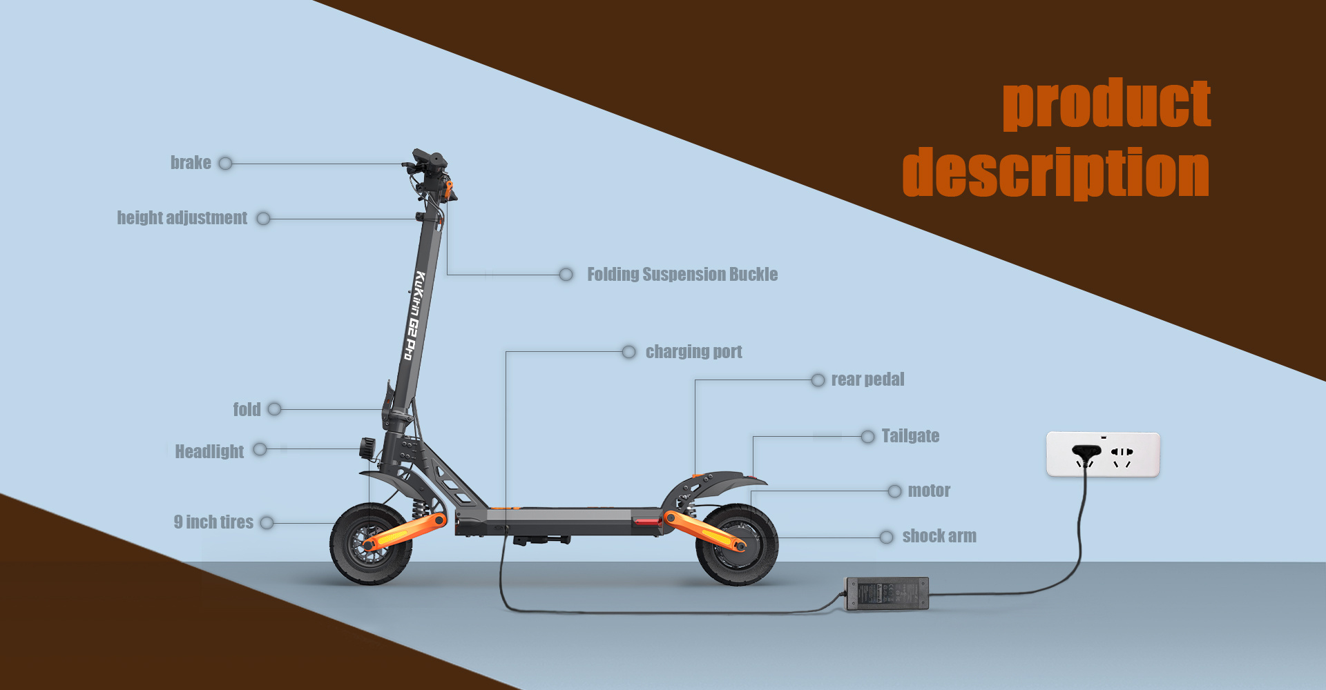 Kukirin G2Pro High Speed Electric Scooter with 55km Long Range 9-inch Off-Road Fat Tires and 45km/h Fast Motor Power of 600W