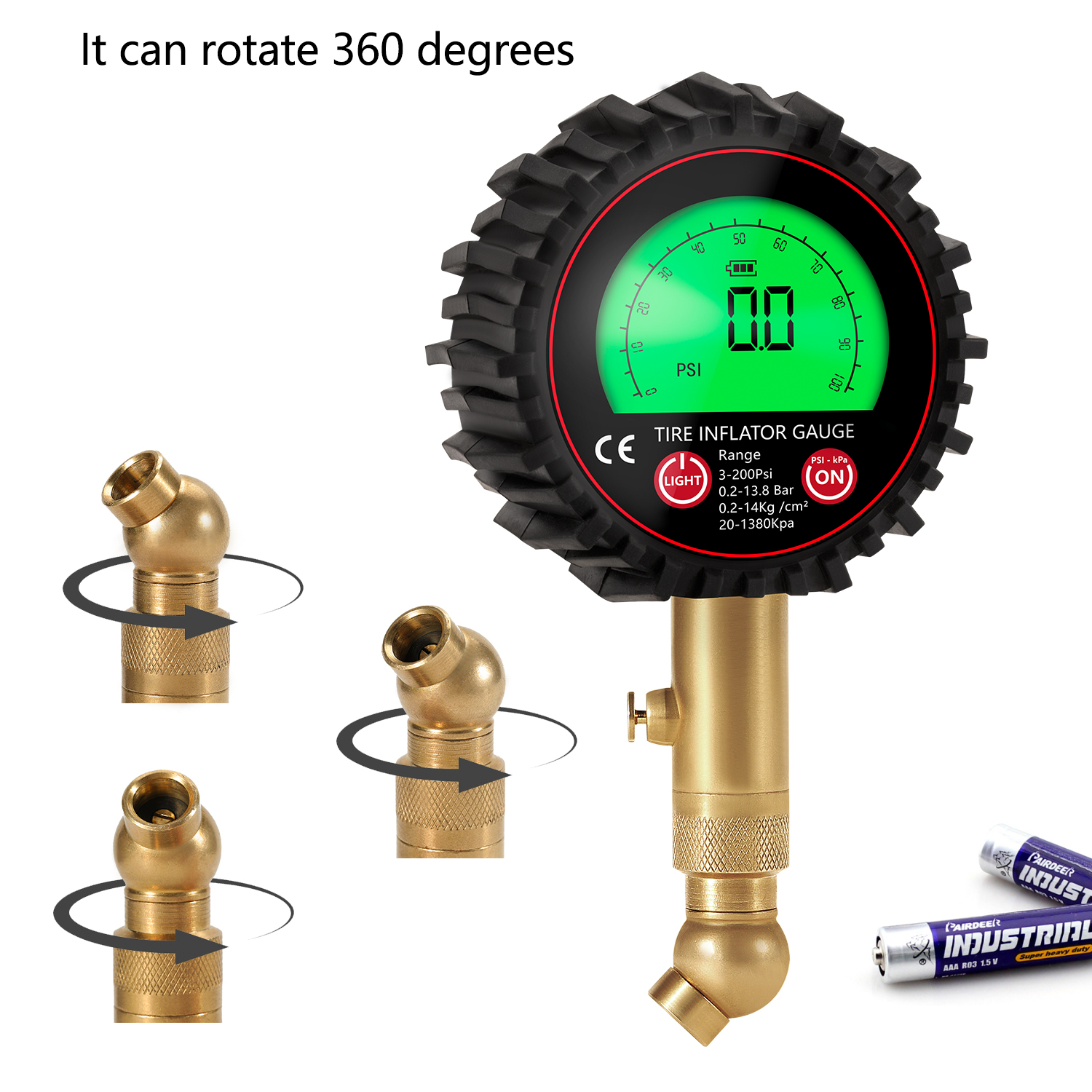 Digital tire inflator with pressure gauge