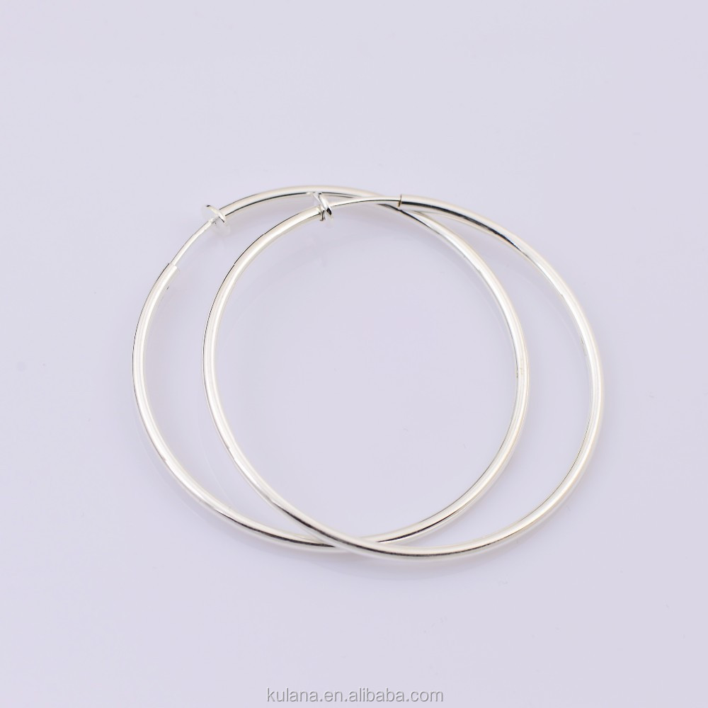 50mm Wide Fake Piercing Spring Hoops Clip on Earrings Round Wire Hoop Earring Spring Thin Hoop Earrings for Young Girls