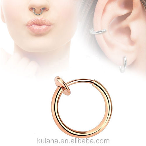 New Arrival Medical Nose Hoop Nose Rings Surgical Steel Fake Piercing Jewelry Nipple Piercings Rings