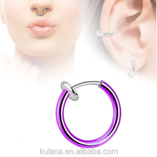 New Arrival Medical Nose Hoop Nose Rings Surgical Steel Fake Piercing Jewelry Nipple Piercings Rings