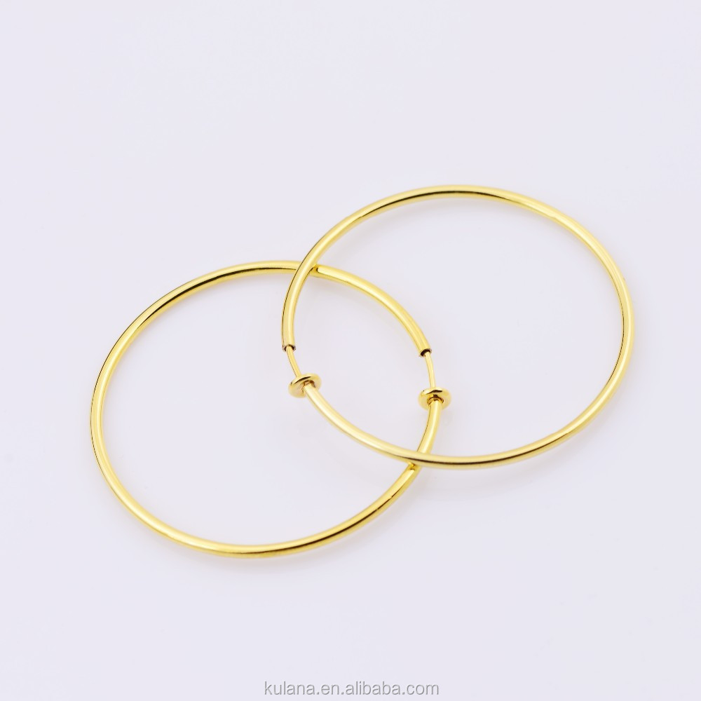 50mm Wide Fake Piercing Spring Hoops Clip on Earrings Round Wire Hoop Earring Spring Thin Earring