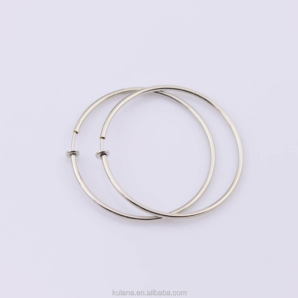 50mm Wide Fake Piercing Spring Hoops Clip on Earrings Round Wire Hoop Earring Spring Thin Hoop Earrings for Young Girls