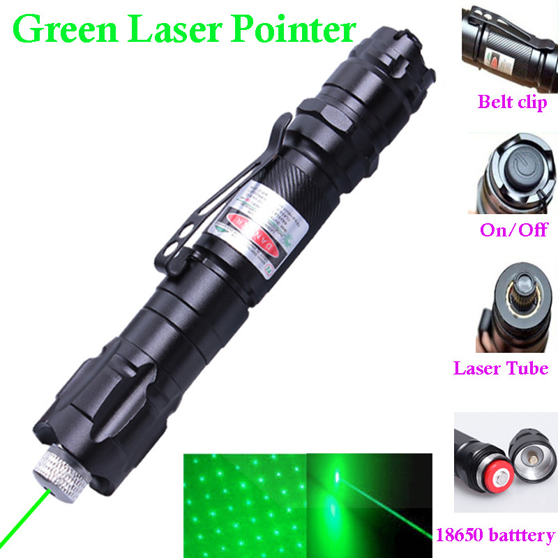 Long Distance Laser Pointer 009 Green Lazer Light Pointer with Button Strong Green Laser Pen with Belt Clip and 18650 Battery