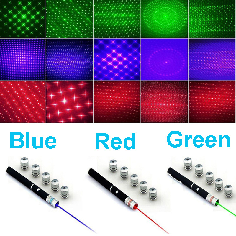 5 in 1 Laser Pointers Pen Puntero Laser Powerful Laser Green/Red/Blue Violet Lazer with Star heads for Cat Interactive Playing