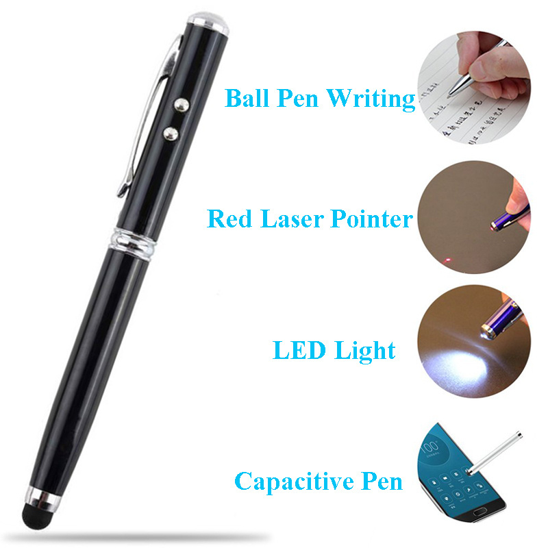 4-in-1 Multifunction Laser Pointer LED Flash Light Touch Pen for Mobile iPad Screen with Writing Function Red Laser Pen