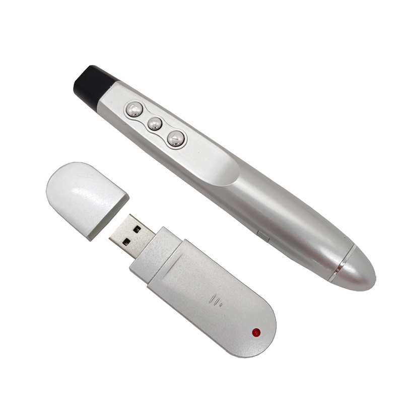 Laser Presentation Remote Silver Wireless Presenter with Red Laser Light for PPT Power Point Teaching Presenters Remote Pen