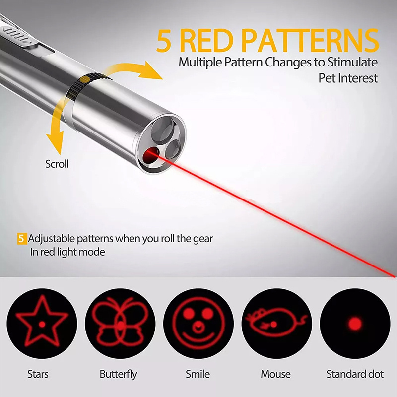 USB Rechargeable Multifunction Laser Toy Laser Pointer for Cats Laser Pointers with UV light 5 Red Patterns