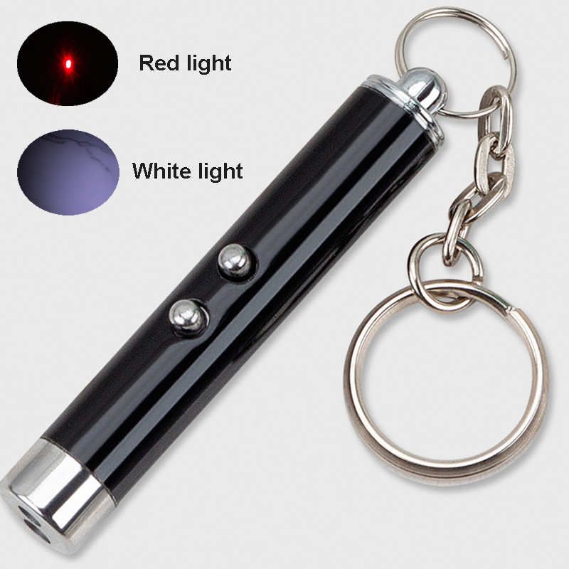 Mini Aluminum White LED Flashlight Red Laser Pointer with Keychain Pocket Portable Mini Cat Toy Laser Led Light Pen