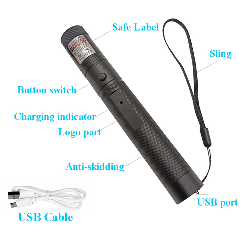 High Power 301 Green Laser Sight USB Charge Pen Light Green Laser Pointer with USB Charging Cable Camping Laser Pointer