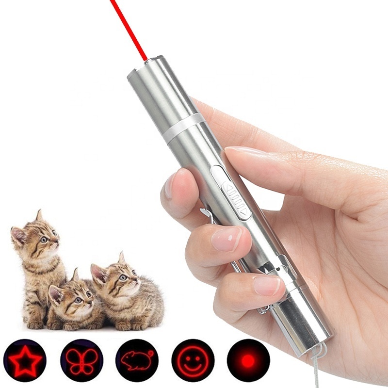 Mini Multi-function Dogs Cats Interactive Toy Laser Pointers USB Rechargeable Training Exercise Red 5 Patterns Laser Pointer