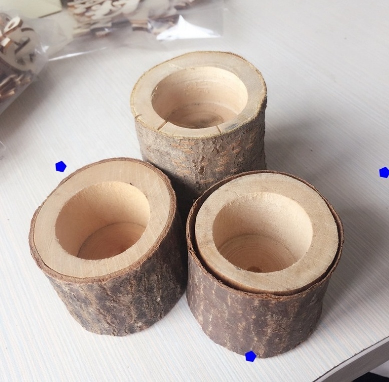 decorative natural  log wood candle holder woodland tea light  candle holder