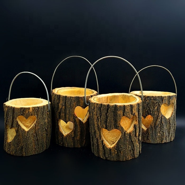 decorative natural  log wood candle holder woodland tea light  candle holder