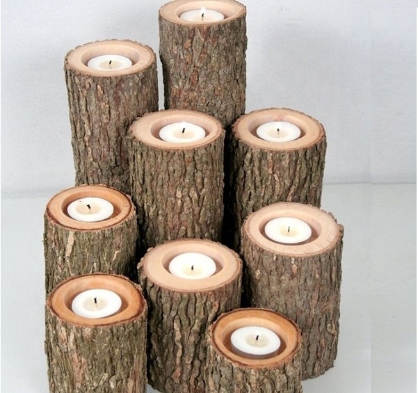 decorative natural  log wood candle holder woodland tea light  candle holder