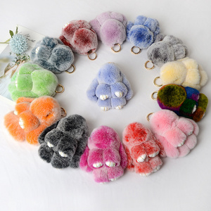 real mink fur cute rabbit car keychain pendant plush diamond rabbit bunny bag charms