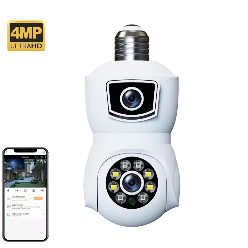 E9 Wholesale 1080P 360 Panoramic Dual Lens Bulb Camera E27 Lightbulb V380 Night Vision 4mp Wireless WIFI Security Network Camera