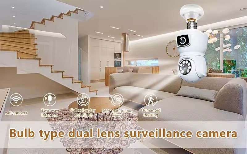 E9 Wholesale 1080P 360 Panoramic Dual Lens Bulb Camera E27 Lightbulb V380 Night Vision 4mp Wireless WIFI Security Network Camera