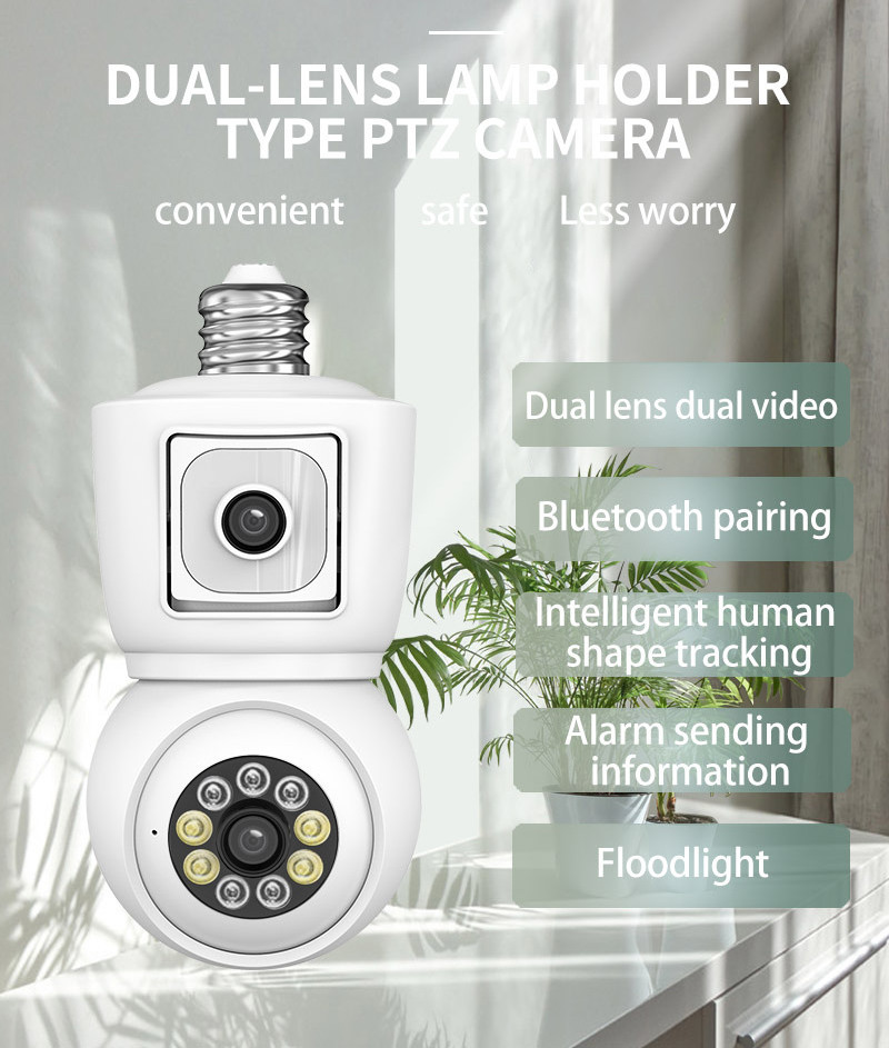 Icsee 2MP+2MP Dual lens bulb cctv camera Ceiling Mount Power Bulb Light Wireless home security cctv camera Wifi ip Camera Bulb