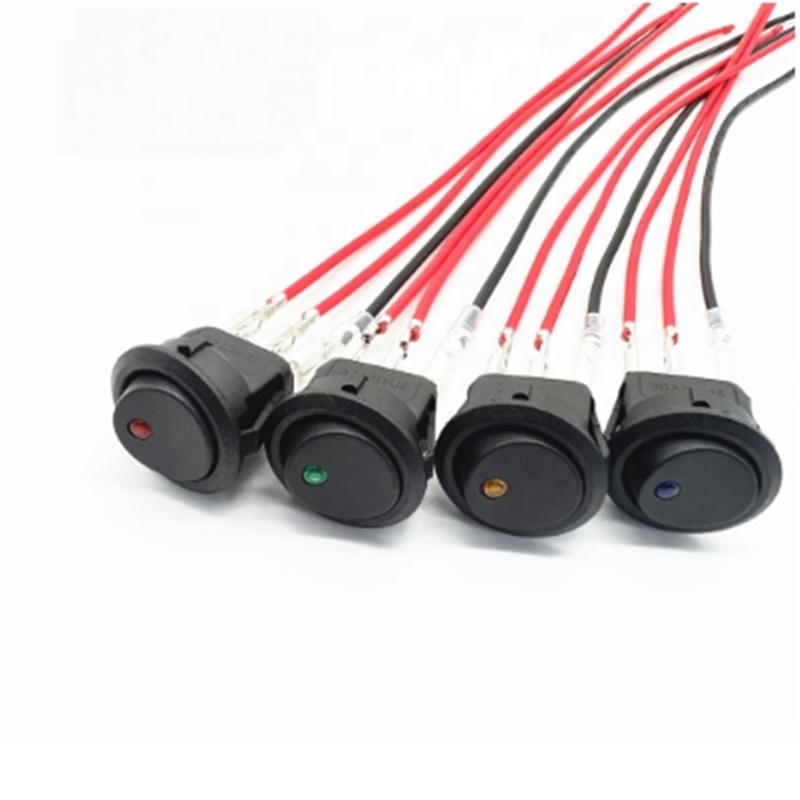 12V two speed three pin 20mm circular with LED indicator light cat eye fish eye light boat shaped rocker switch