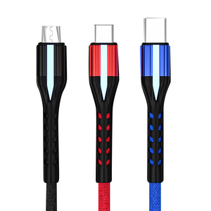 Automatic Power off Charging Cable micro type c nylon Braided Smart Breathing LED charging Cable 1m IOS For iPhone