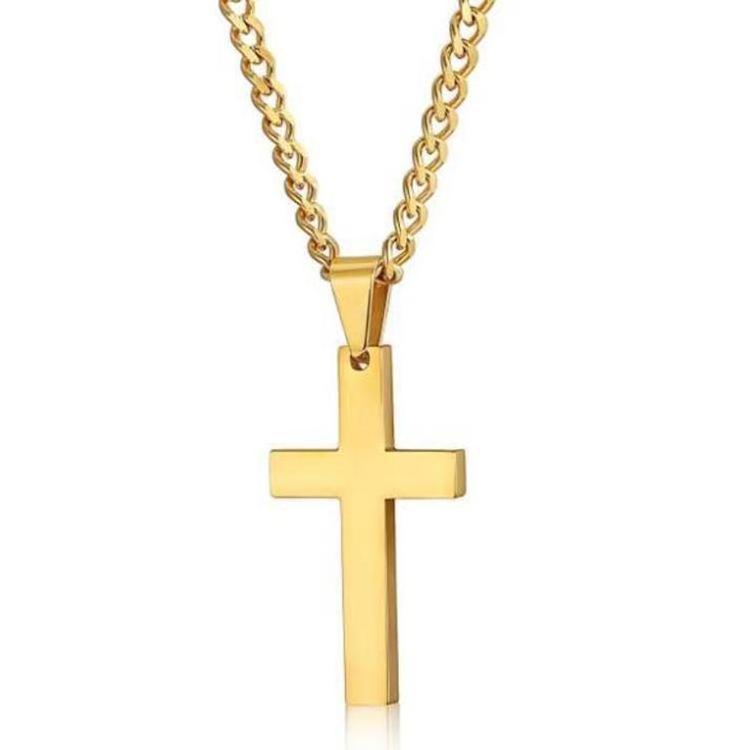 Fashion Jewelry Christmas Gift Item 18k Gold plated Hip Hop Simple Stainless Steel Men Cross Pendant Chian Necklace 5