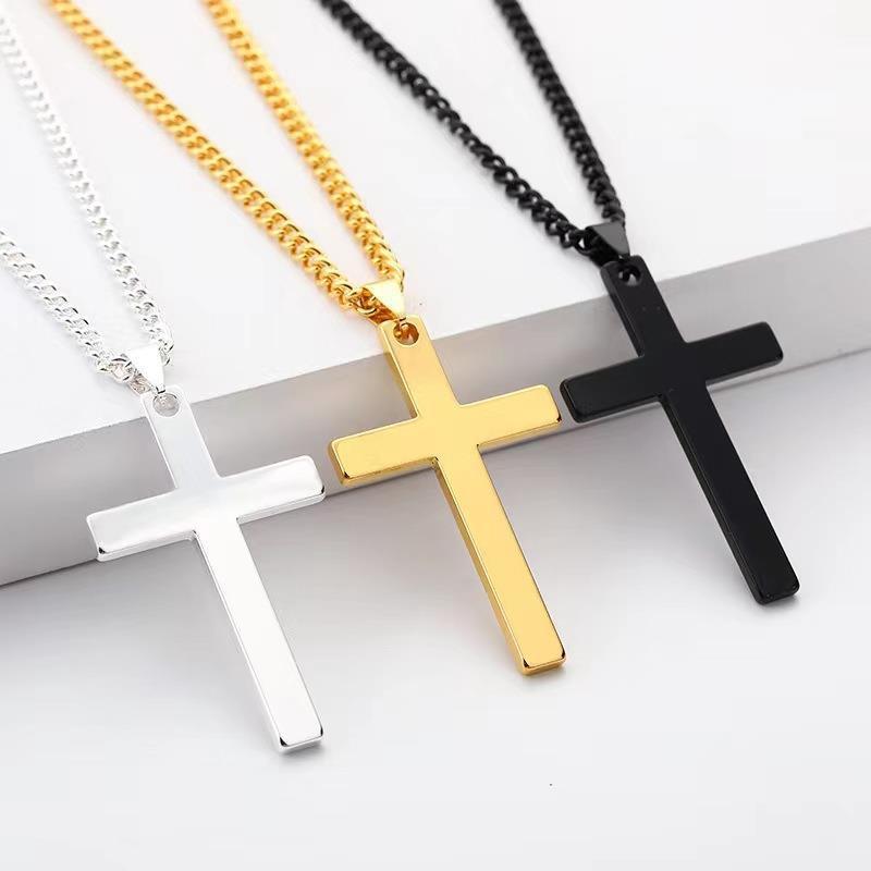 Fashion Jewelry Christmas Gift Item 18k Gold plated Hip Hop Simple Stainless Steel Men Cross Pendant Chian Necklace 5