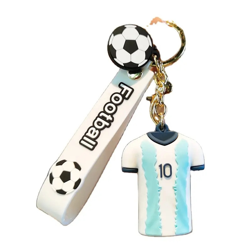 Wholesale Custom 3d Figure Shaped Cartoon Logo Keychain Hot Sale Famous Player Football Clothes Shape Keychain For Gift