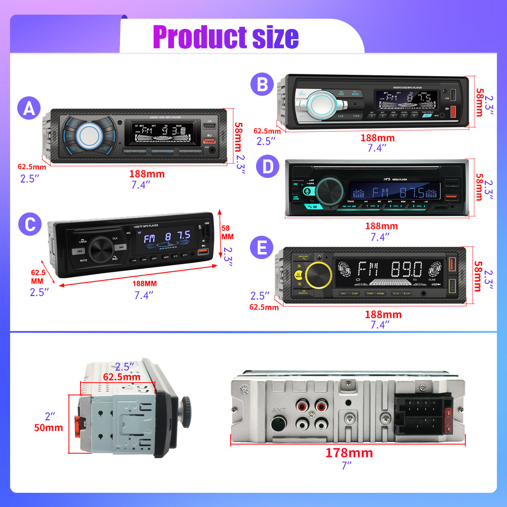 1 din Car Radio MP3 Player FM Tuner Stereo USB Car Audio Stereo SD TF USB Multimedia Autoradio Player Remote Control Bluetooth