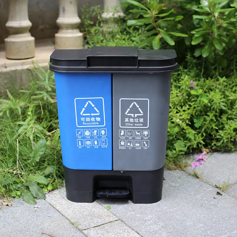 16L Dual Dustbin Plastic Stackable Recycling Garbage Waste Bins Trash Can