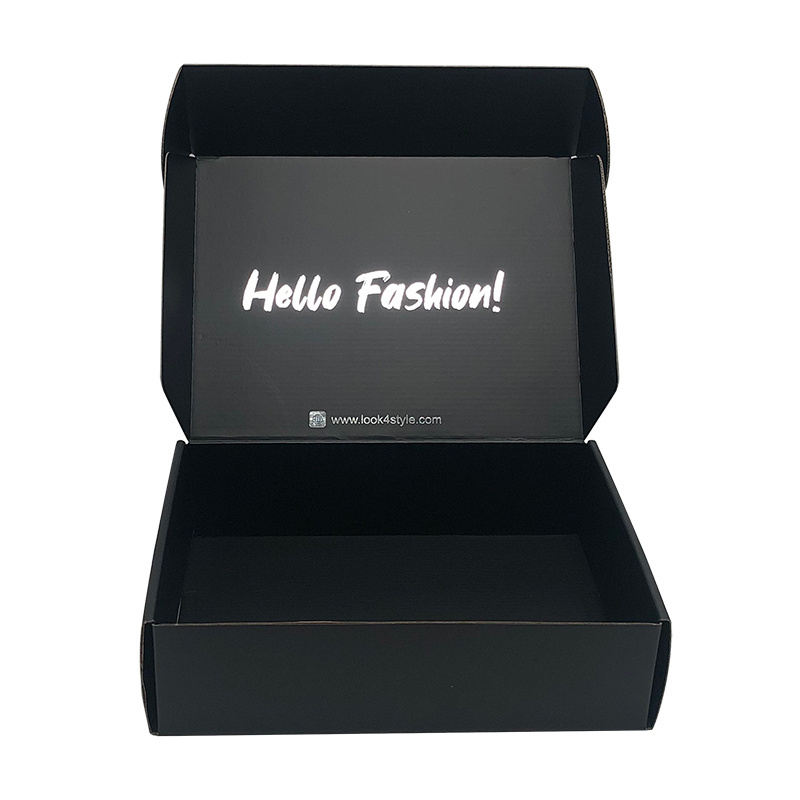 Custom Printing gold foil and UV Logo shipping box Matt Black Corrugated Cardboard Packaging Mailer Boxes