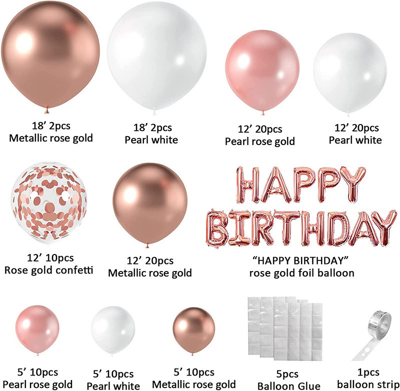 Wholesale Rose Gold White Confetti Birthday Balloons Women Girls Princess Wedding Birthday Party decorations Balloons