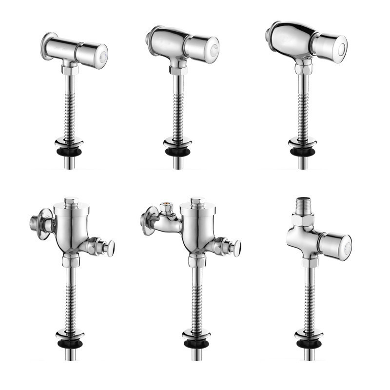 Exposed Water Saving Timed Flow Brass Manual Push Button Time Delay Chrome Urinal Toilet Flush Valve